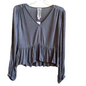 Sadie & Sage Blue Clip Dot Gauze Peplum Blouse NWT Size L